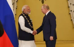 PM Modi conferred with Russia’s highest national award, the Order of St. Andrew the Apostle by President Vladimir Putin in Kremlin. (Image/X)
